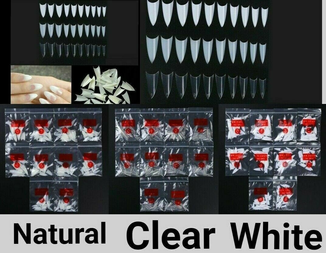US 500-1000Pcs Stiletto French False Fake Acrylic Nail Tips Coffin Nails Long