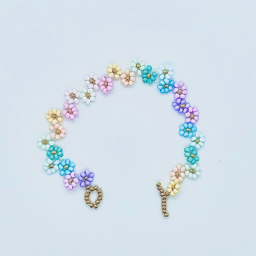 Magik Handmade "Icecream Macaron Daisy" Flower Bloom Bracelet , Custom Seed Bead Bracelet Gift Women Girls