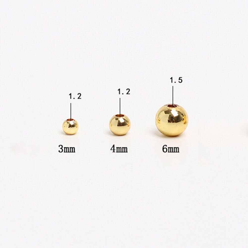 US 300~600 Pcs 3+4+6mm 14K Gold Plated Beads Smooth Round Metal Ball Brass Beads