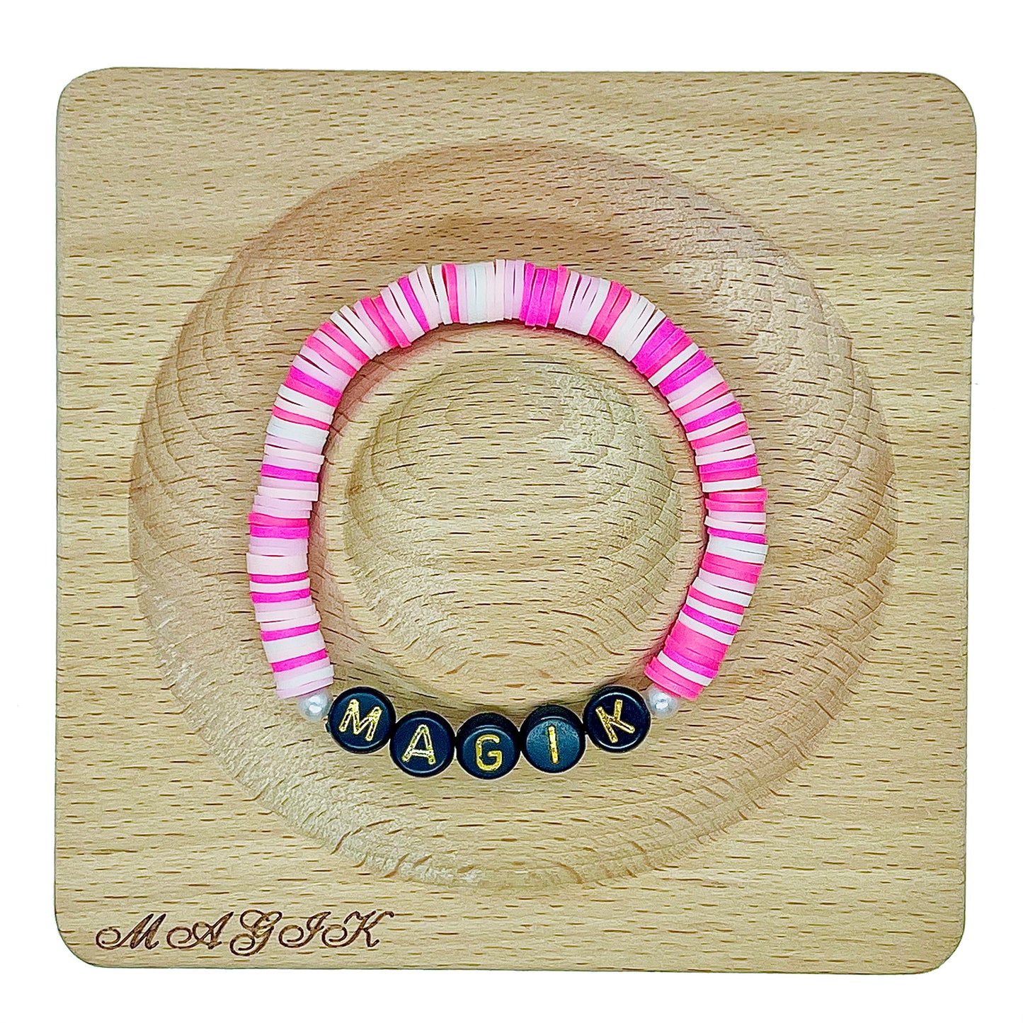 Magik Custom Name Heishi Bead Bracelet Personalized Mama Bracelet Heishi Disc Stack Beaded Bracelet for Women Men Boys Girls…