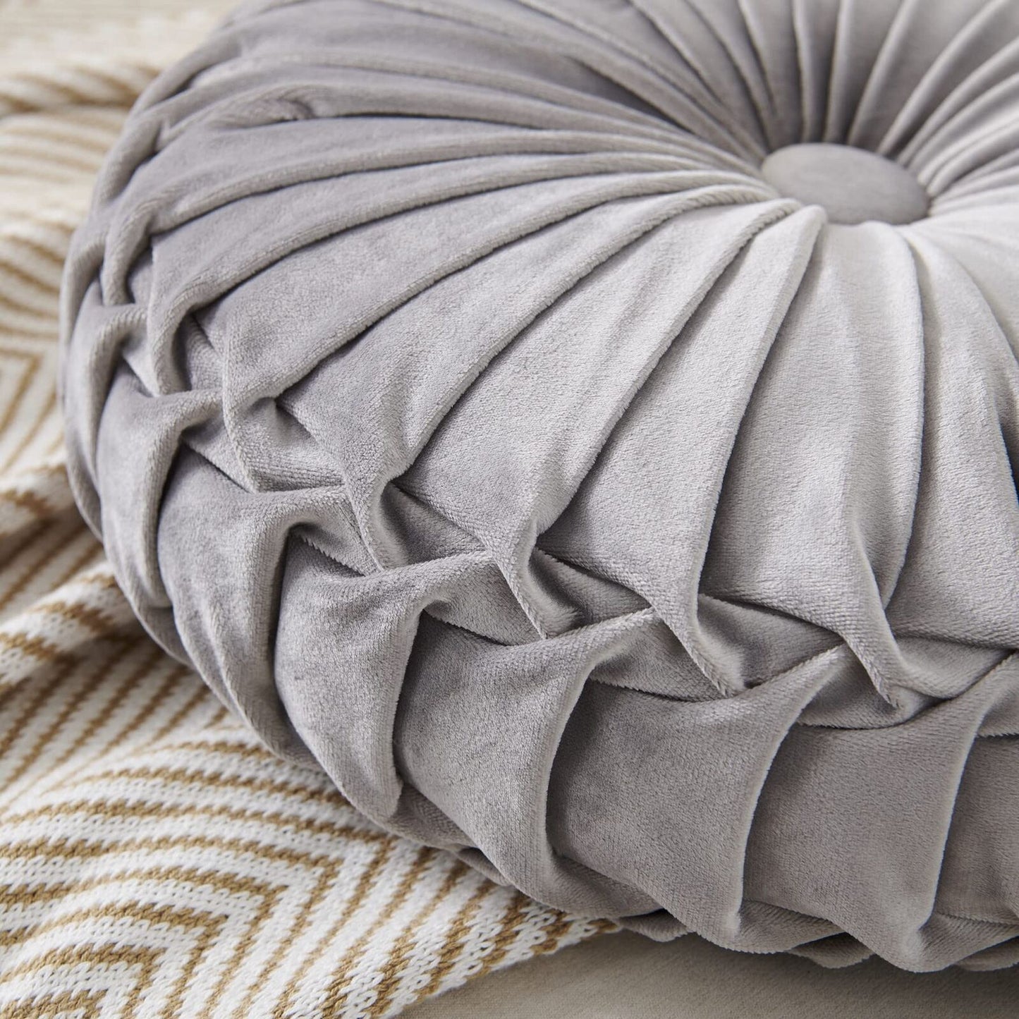 Round Throw Pillow Round Velvet Pillow Pleated Round Filled Pillow