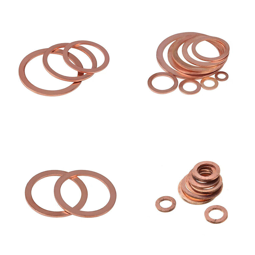 US150-300 M5-M22 Copper Crush Washer Gasket Set Flat Ring Seal Assortment Kit