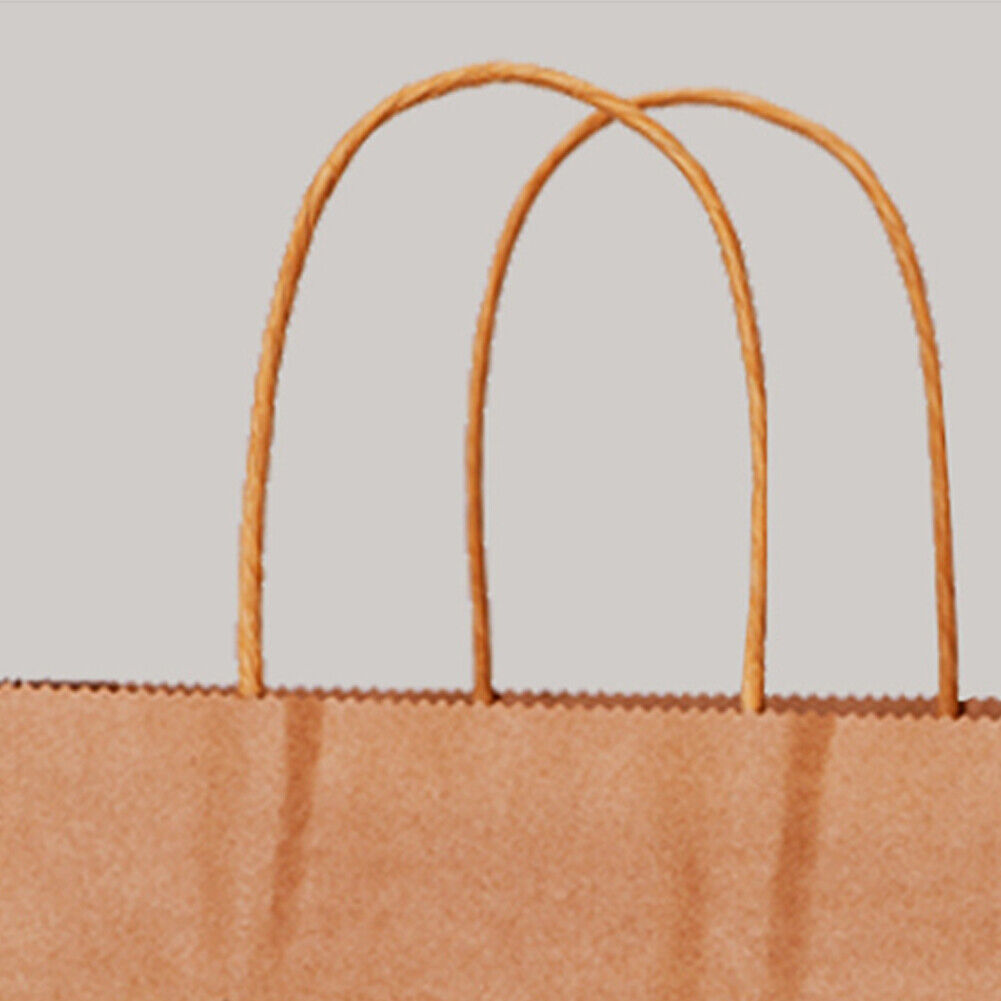 US 50 Pcs Brown Paper Shopping Kraft Retail Gift Merchandise Bags With Handles