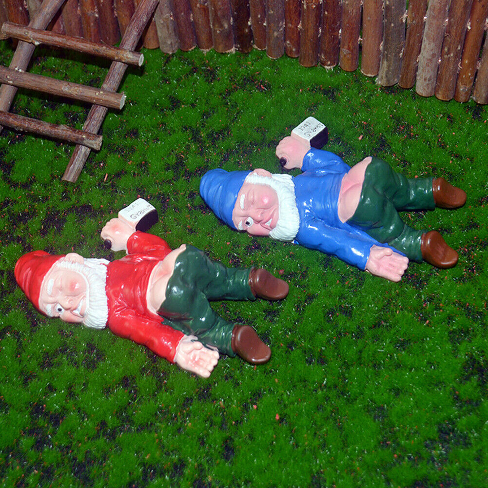 US 2 Pc Drunk Dwarf Garden Gnome Decoration Ornament Decor Yard Patio Lawn