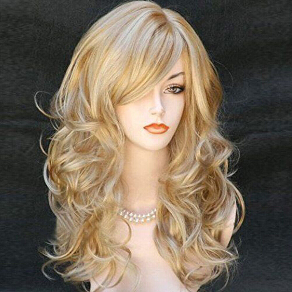 US 1-2 Pcs Women Long Curly Body Wavy Heat Resistant Blonde Highlights Full Hair