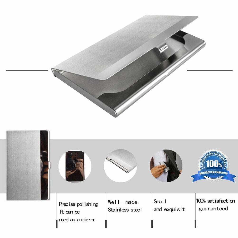 US 2-4 Pcs Stainless Steel Pocket Business Card Holder Case ID Credit Wallet Box