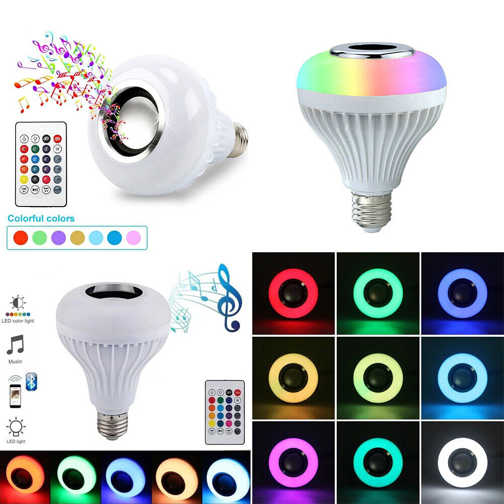 US 2-4 Pcs Wireless Bluetooth Light Bulb Speaker RGB E27 Smart Music Lamp Remote