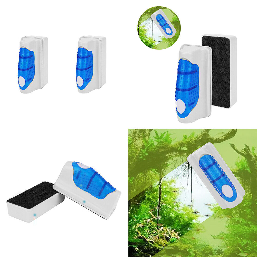 US 2Pc Medium Aquarium Fish Tank Floating Magnetic Glass Cleaner Scraper Brush