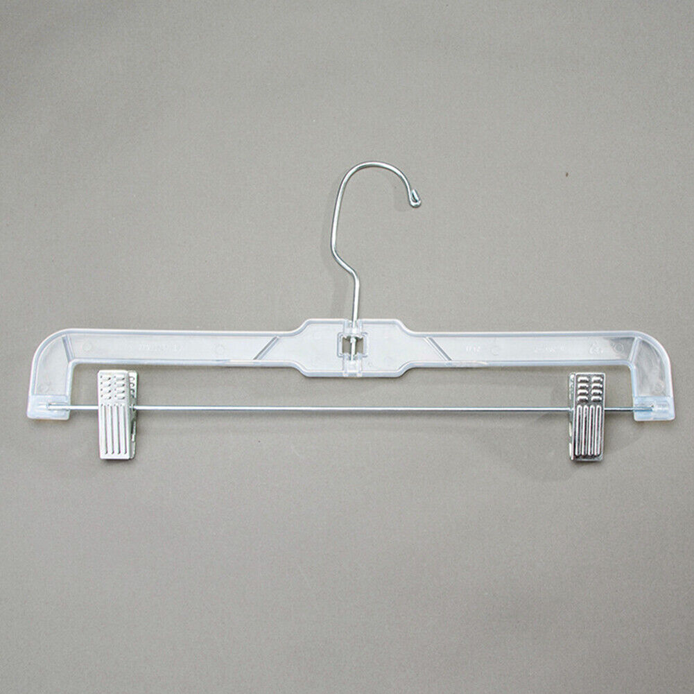US 20 Pack 14 inch Clear Plastic Skirt and Pants Hangers  Adjustable Metal Clips
