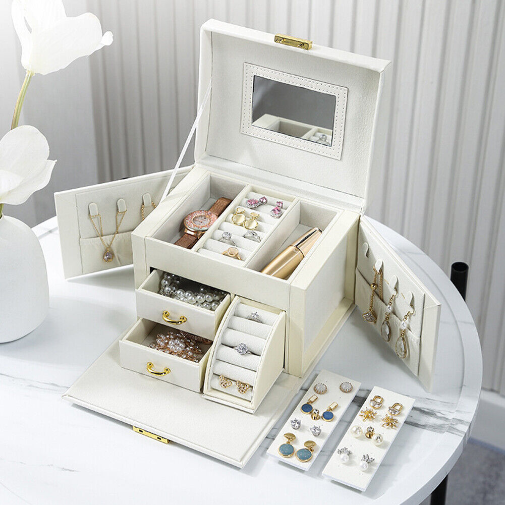 US Large Box Layers Jewelry Organizer Case Portable Travel Lockable Gift Fashion