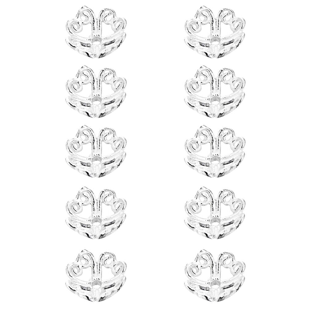 US 10Pc 925 Sterling Silver Heart Filigree Flower Shape Bead Cap Jewelry Making