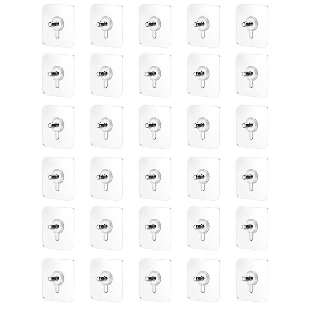 US 30-60Pc 2.36''Seamless Hang Screw Nail Sticker Mount Wall Shelf Adhesive Hook