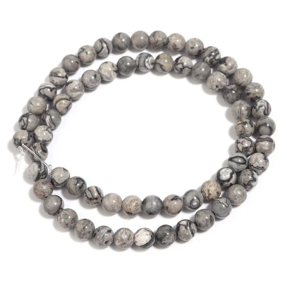 US 6/8/10mm Natural Stone Map Jasper Beads Round Spacer For Jewelry Making DIY