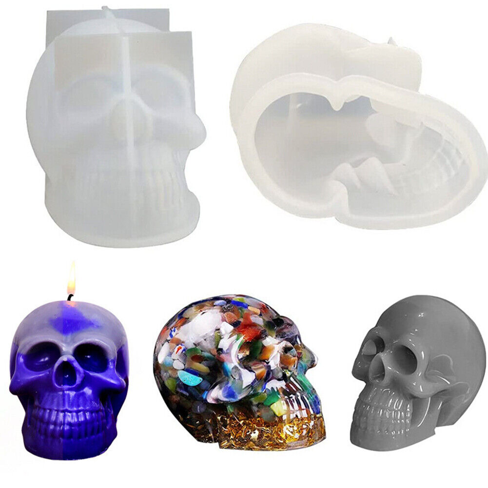 US 2-4 Pcs DIY Silicone Skull Mold Resin 3D mold Skeleton Decor Epoxy Craft Tool