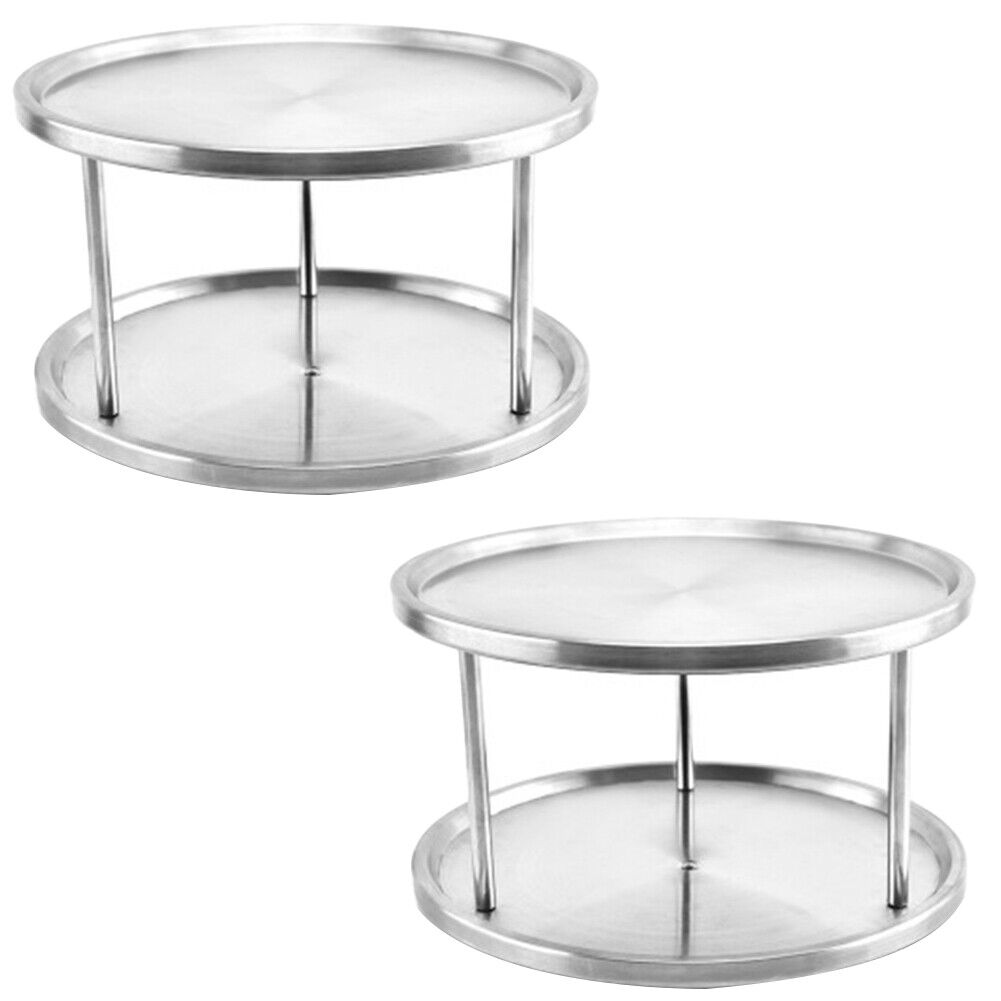 US 1-2 Pack 2 Tier 360° Turntable Kitchen Spice Organizer Rack for Cabinet 10.5"