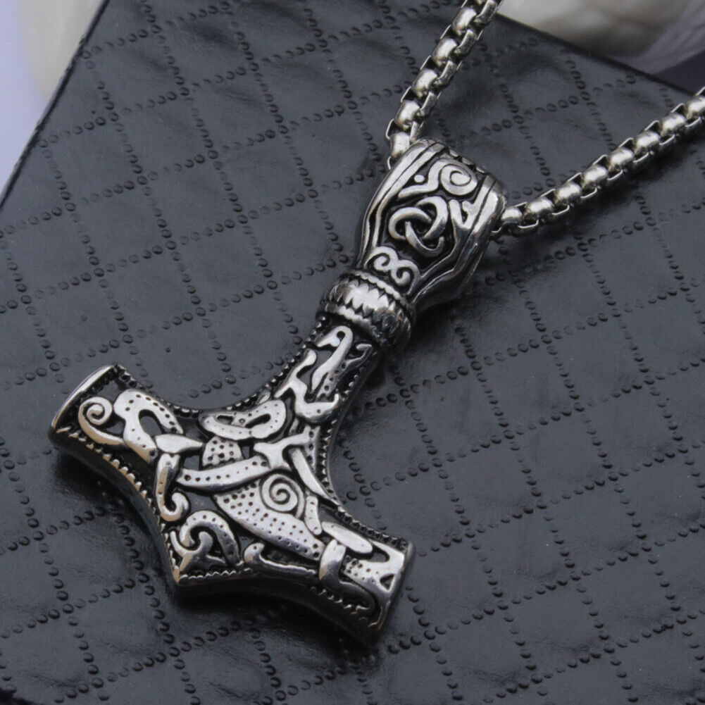 US Men Stainless Steel Norse Viking Thors Hammer Mjolnir Pendant Necklace