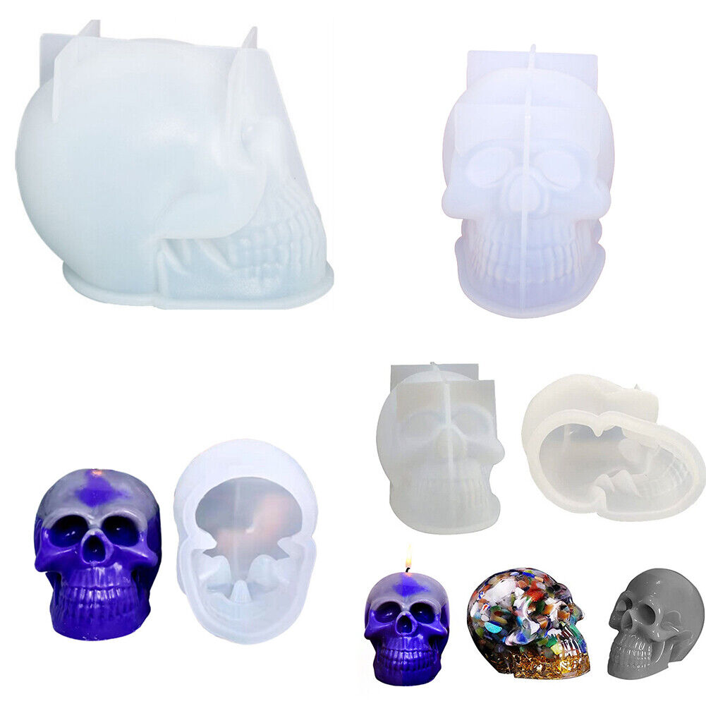 US 2-4 Pcs DIY Silicone Skull Mold Resin 3D mold Skeleton Decor Epoxy Craft Tool