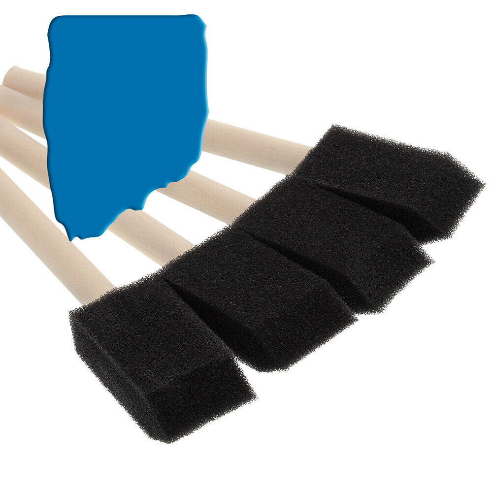 US 25-50 Pack 1" Foam Sponge Paint Brush Set Wood Handle Craft Touch Up Stain