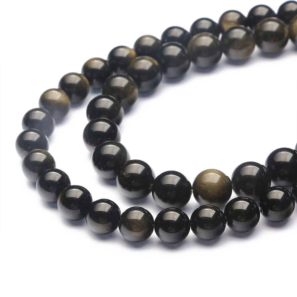 US 6/8/10 MM Natural Stone Golden Obsidian Loose Spacer Beads For Jewelry Making