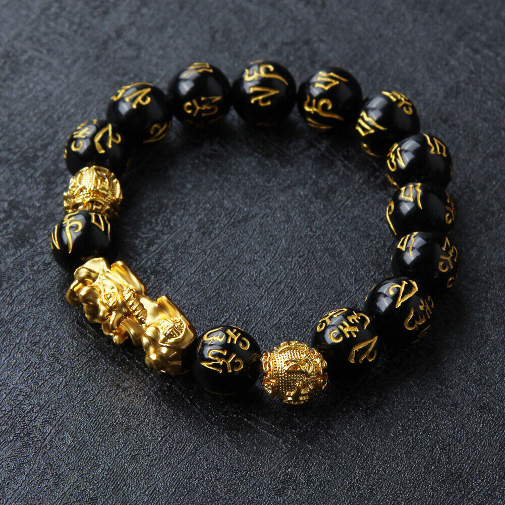 US 4-8 Pack Pi Xiu Obsidian Bracelet Dragon Bead Attract Wealth&Good Luck Bangle