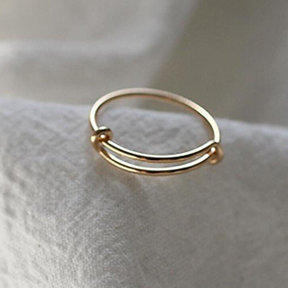 US 14K Gold Or S925 Silver Plated Double Line Adjustable Ring Color-Proof Ring