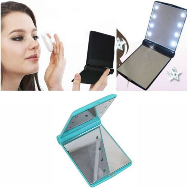 Makeup Cosmetic Folding Portable Compact Pocket Mirror with 8 LED Lights Lamps