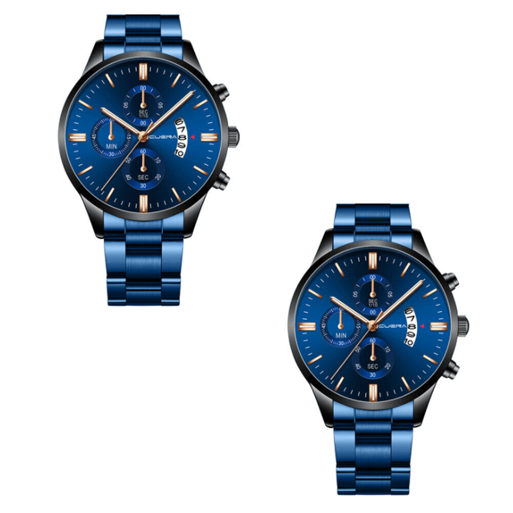 US 1-2 Pc Men Relojes De Hombre Stainless Steel Hand Chronograph Quartz Classic
