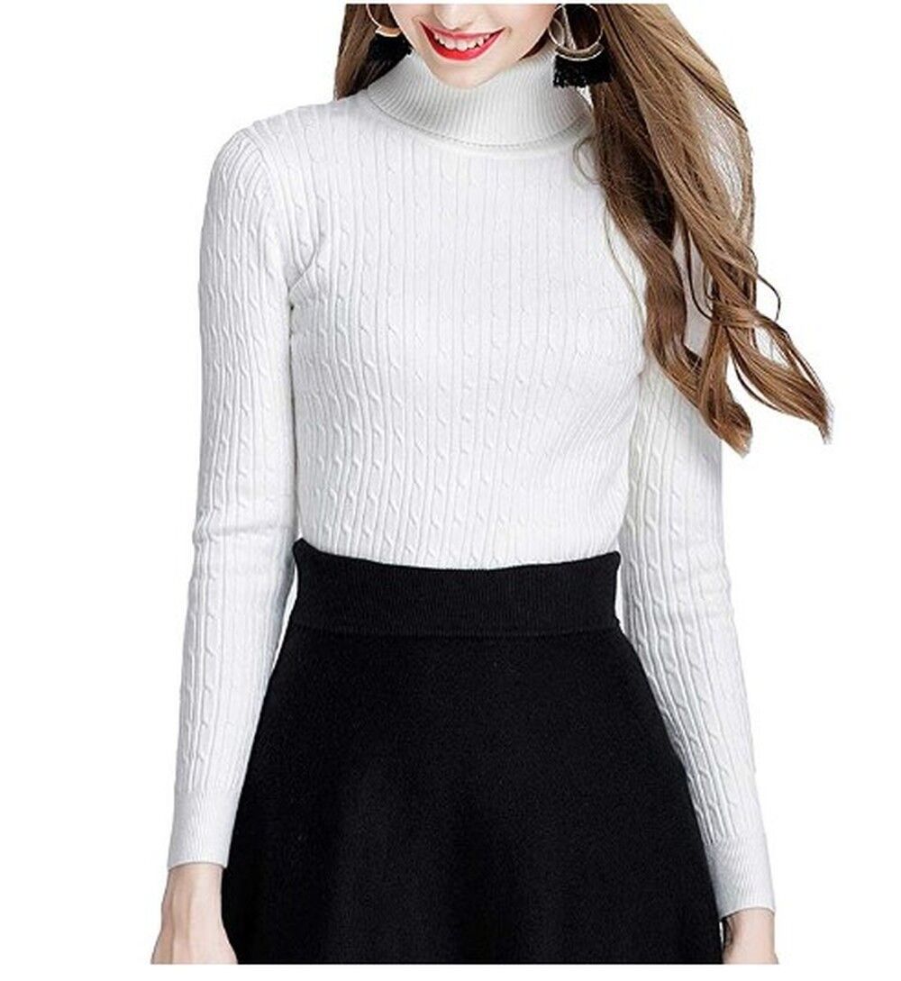 MFrannie Womens Twist Ribbed Cable Stretchy Fit Knit Turtleneck Sweater