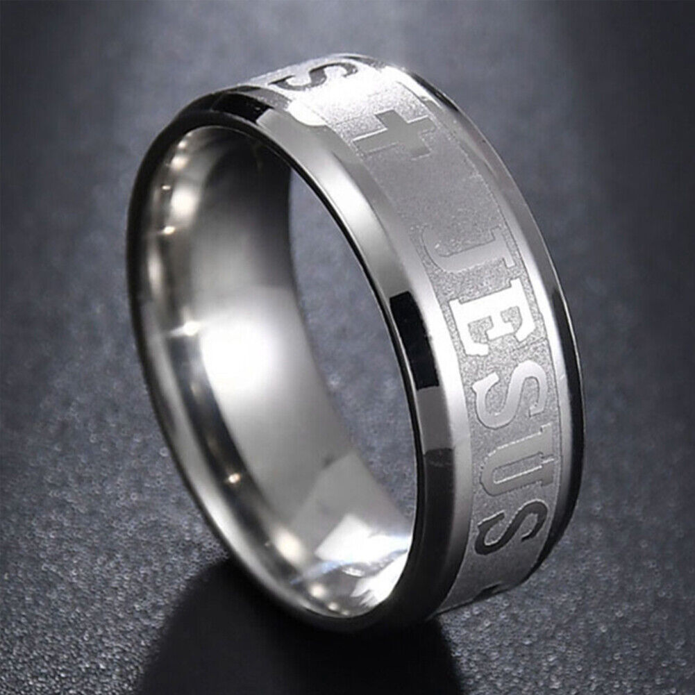 US 1-2 Pack Men Stainless Steel Gold Plated Christian Jesus Cross Ring Band