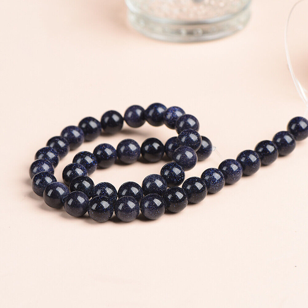 US 6/8/10MM Natural Blue Sandstone Loose Beads Starry Sky Stone Round DIYJewelry