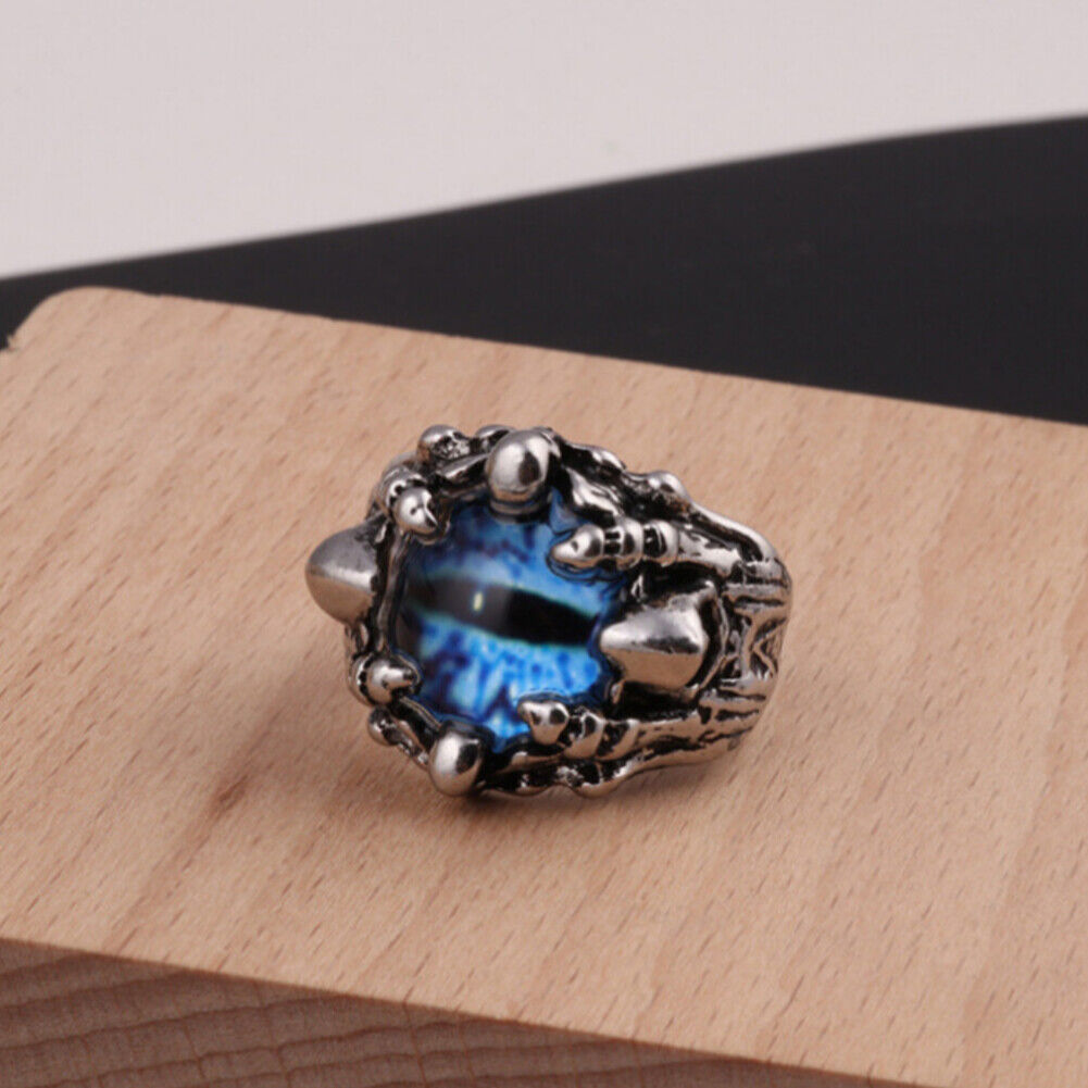 US 3-6 Pack Cool Mens Stainless Steel Dragon Claw Blue Evil Eye Eyeball Ring