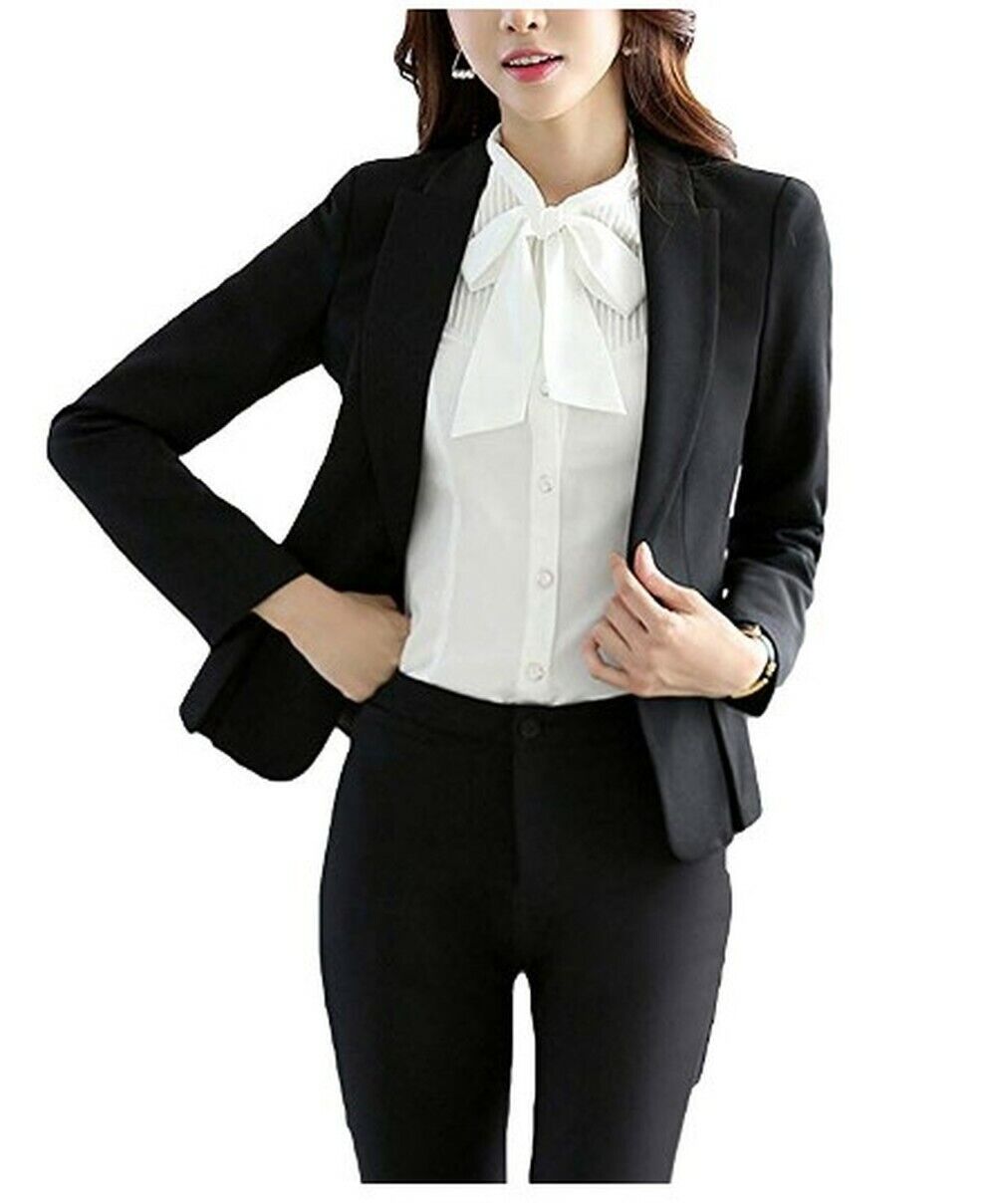 Womens Stylish Split Work Jacket Slim Fit Office Suit Set (Blazer+Blouse+Pants)