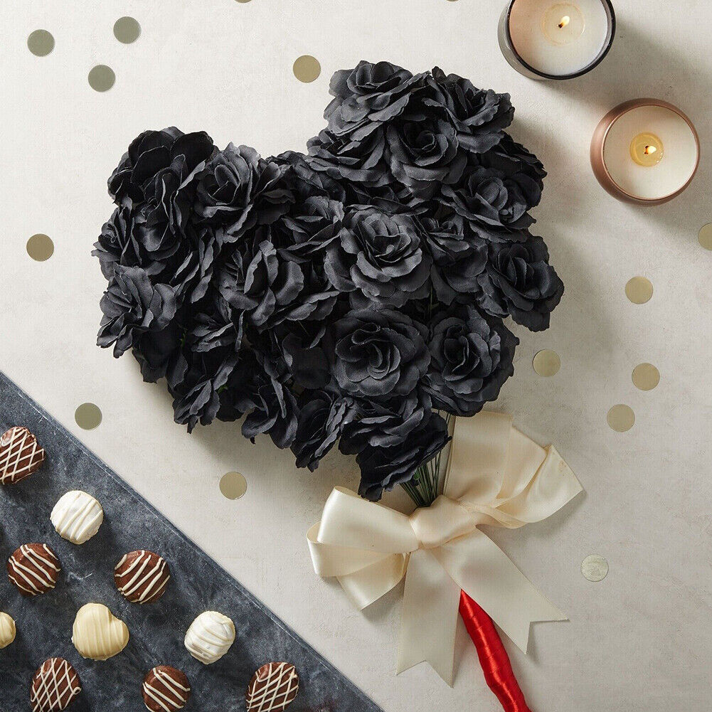 US 50-100Pc Artificial Black Rose Stemless Silk Flower Decoration Wedding 2.36''