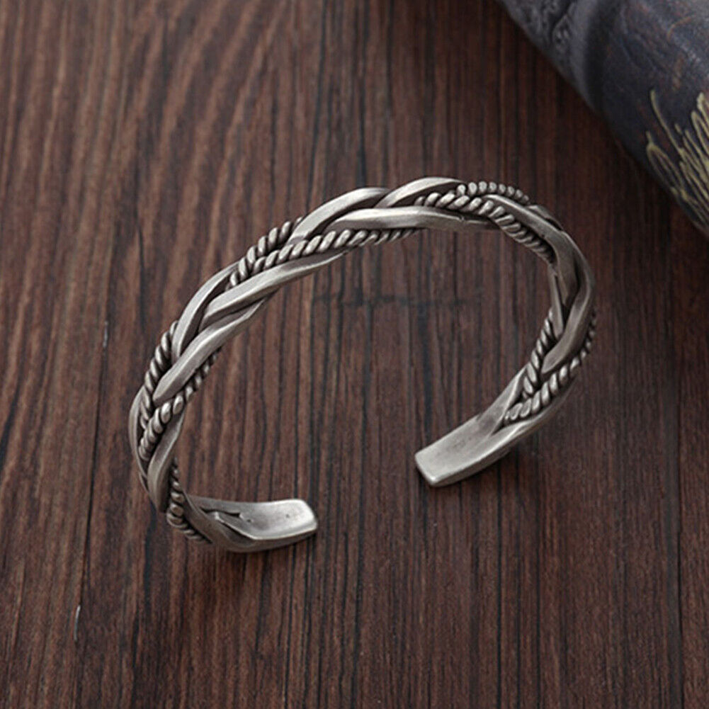 US 2-4 Pcs 925 Sterling Silver Bracelet Open Handmade Vintage Twist Cuff