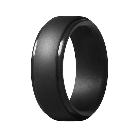 US 1-2 Pcs Men's Black Polish 9mm Silicone Wedding Ring Band Rubber Engagement