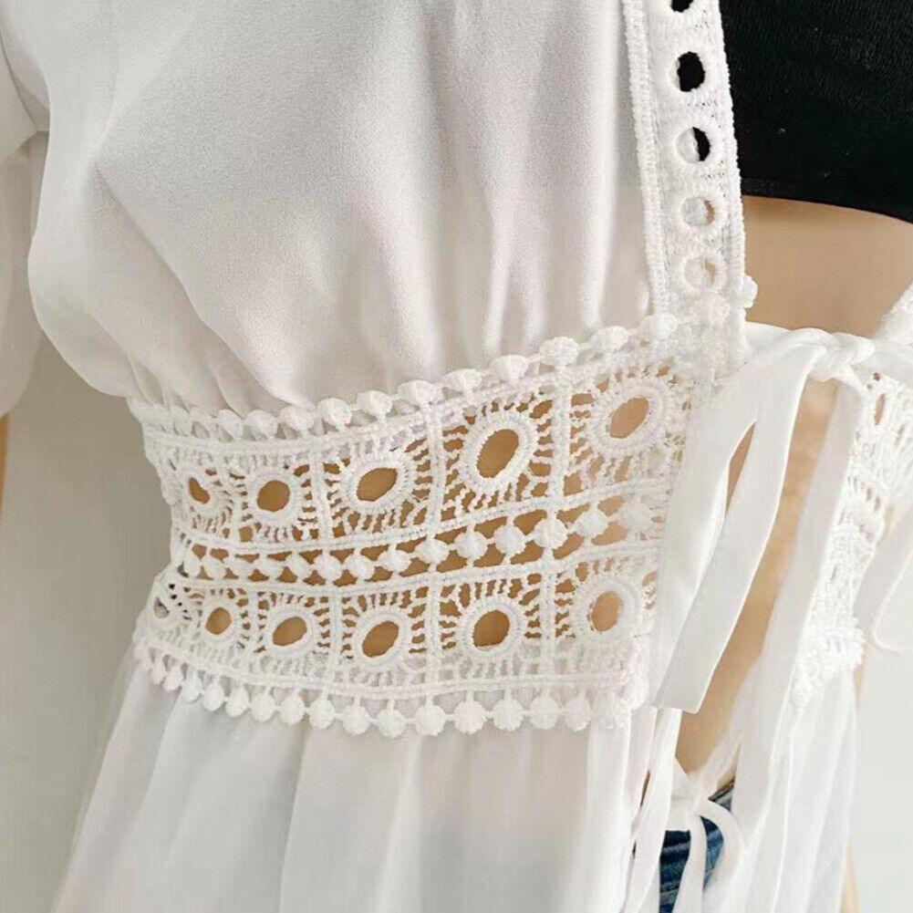 US Women Crochet Sexy V-neck Sleep Dress Summer Beach Wear Cover-Up Bathing Suit