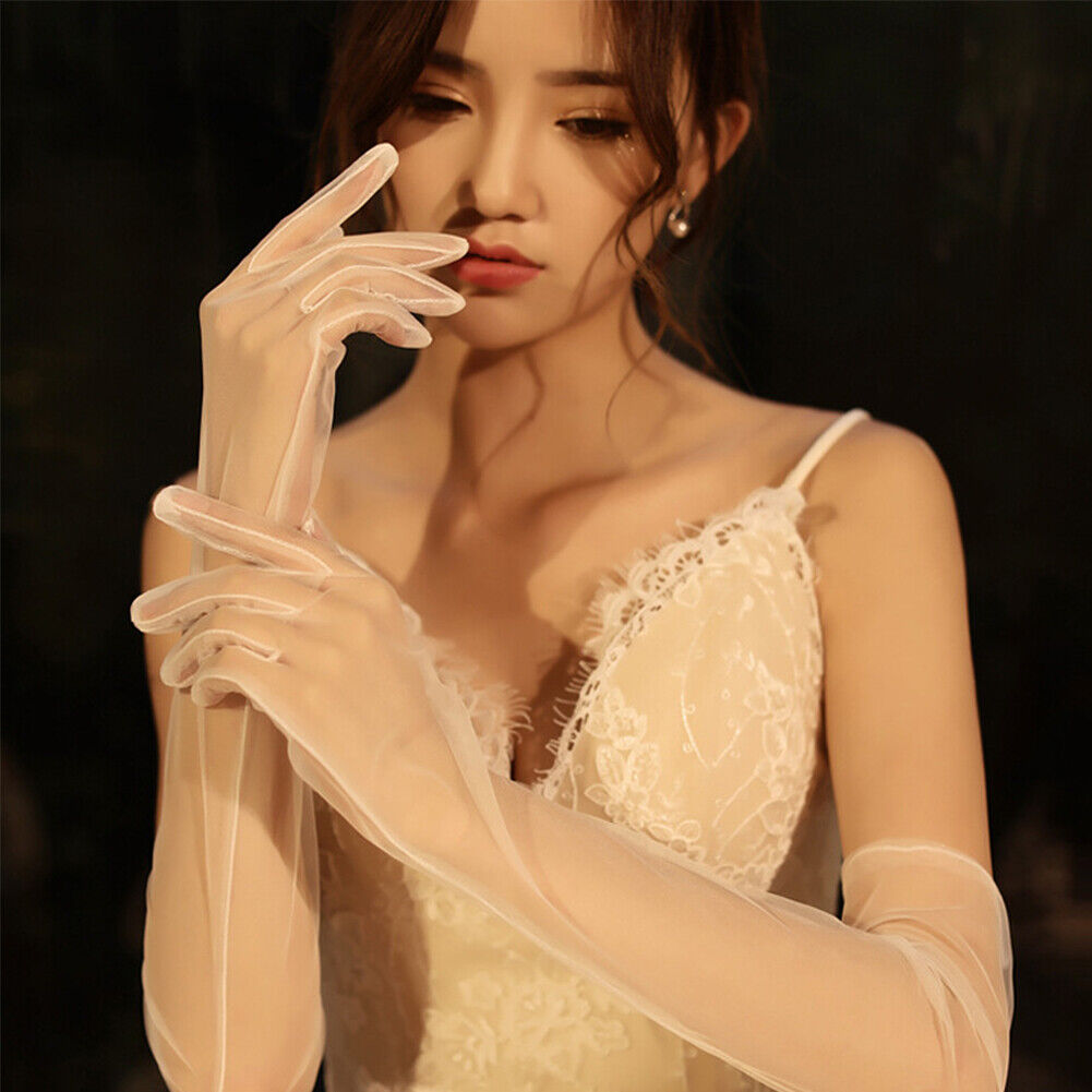 US 1~2 Paris 27'' Wedding Bridal Prom Sheer Tulle Long Elbow Gloves Party Opera