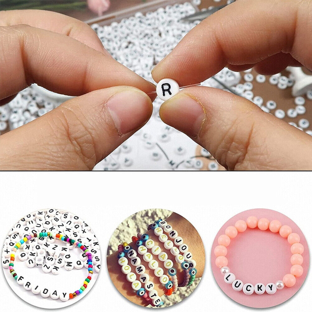 US 1000-2000 Pc Flat Round Acrylic Alphabet Letter Beads For DIY Jewelry Making