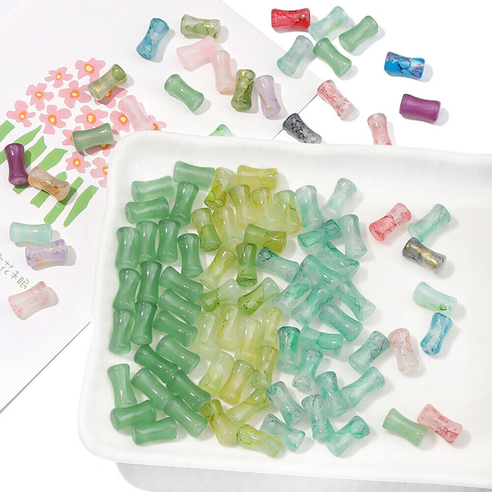 US 100-200 Pack Natural Jadeite Column Stone Beads Tube Bamboo Shape Jade Stone