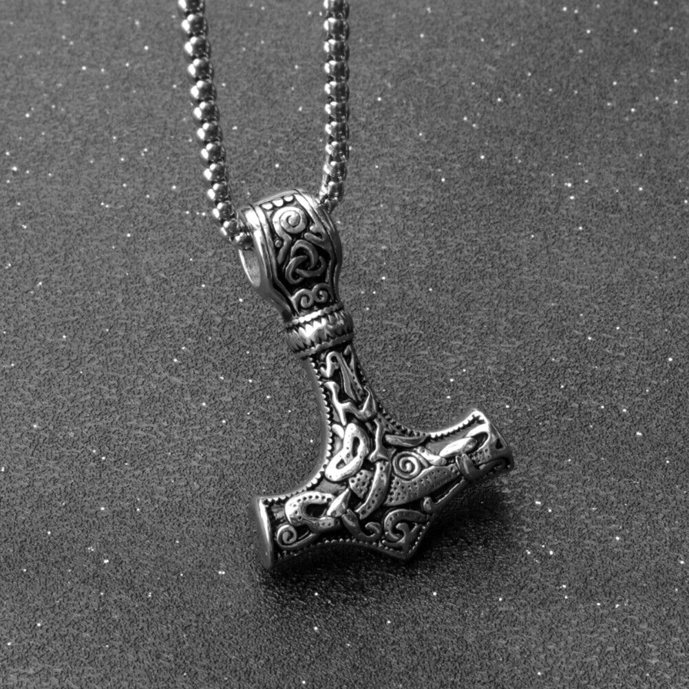 US Men Stainless Steel Norse Viking Thors Hammer Mjolnir Pendant Necklace