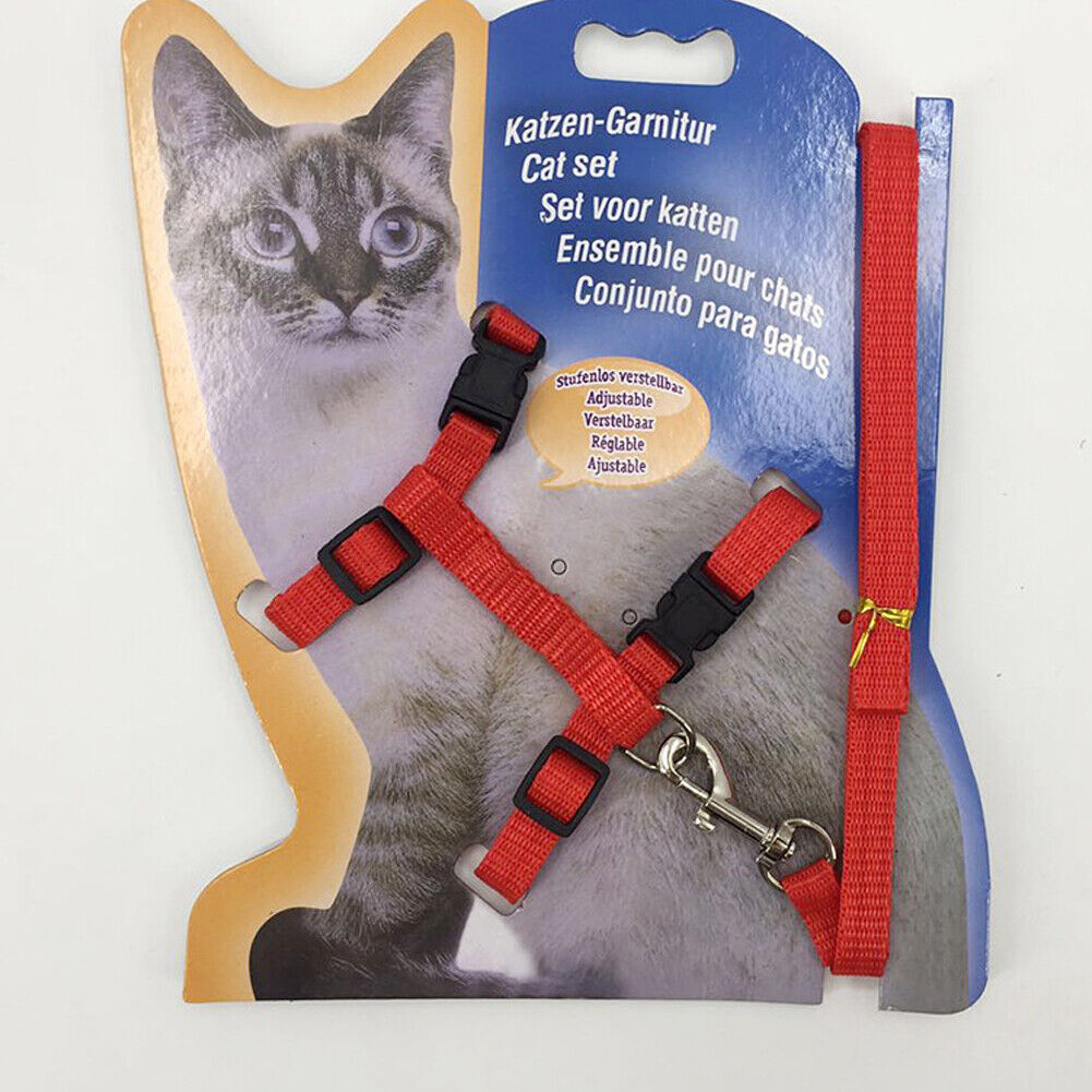 US 2-4Pc Adjustable Cat Halter Harness Nylon Strap Collar Leash Belt Safety Fine