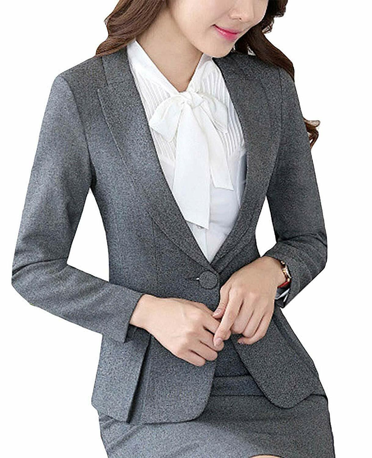 Womens Stylish Split Work Jacket Slim Fit Office Suit Set (Blazer+Blouse+Pants)