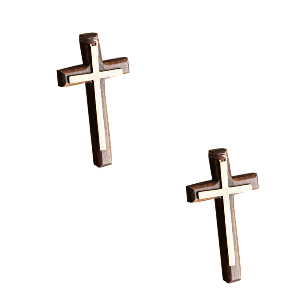 US 1-2 Pack Wood Wooden Cross Long Pendant Adjustable Christian Necklace Unisex
