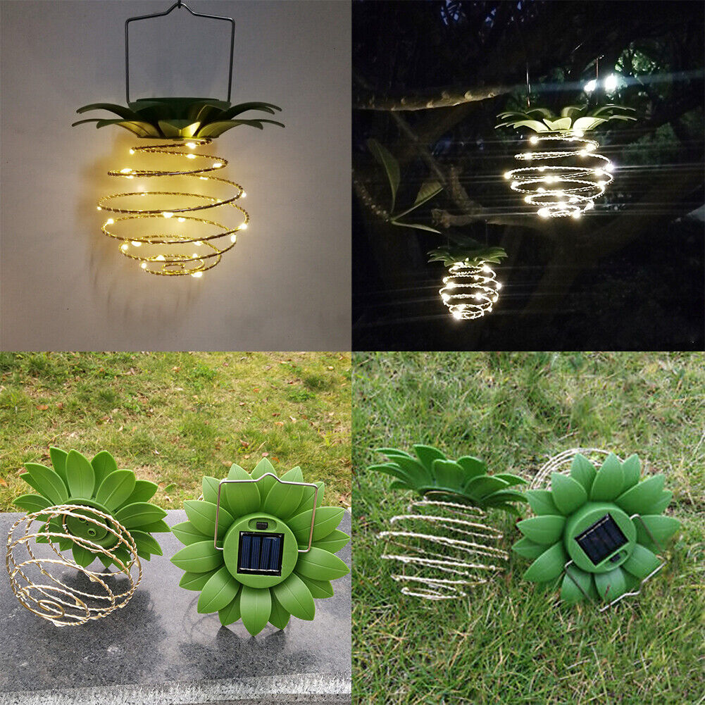 US 2-4Pc 24-LED Pineapple Hanging Lamp Solar Wind Chimes Garden Decor Waterproof