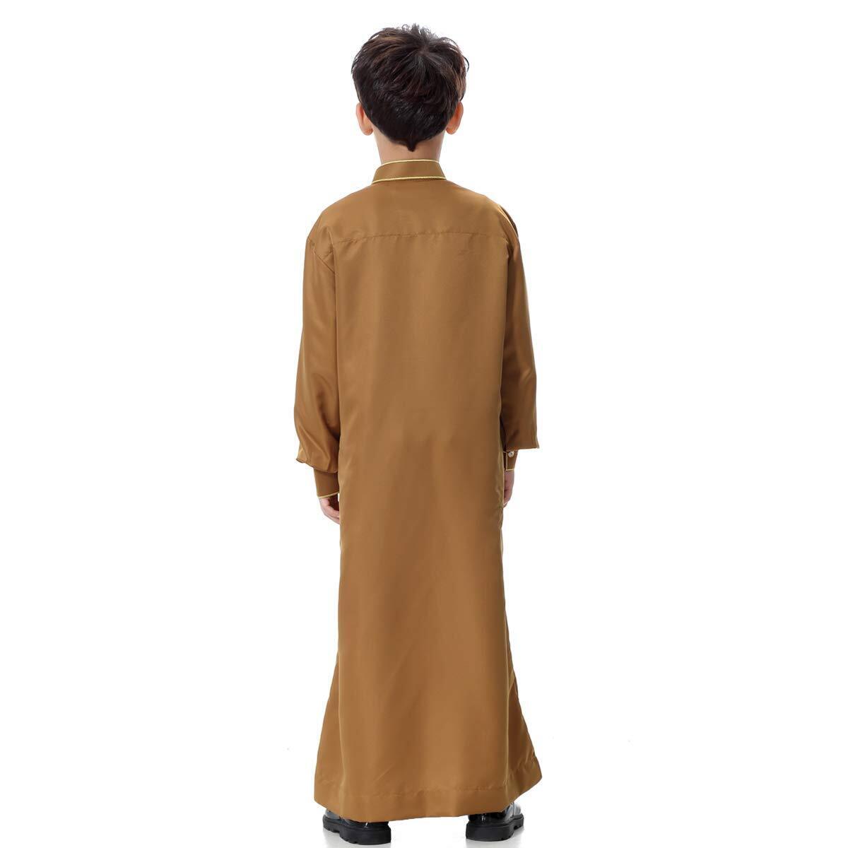 Arabic Thobe Muslim Thobe Kaftan Stand Collar Robe with Botton for Boy