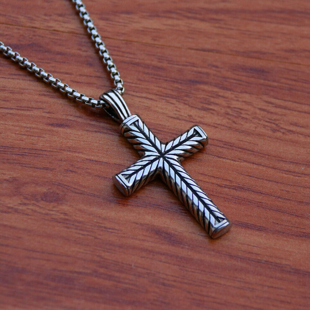 US 2-4 Pack Cool Boys Men Stainless Steel Cross Pendant Necklace Women Chain