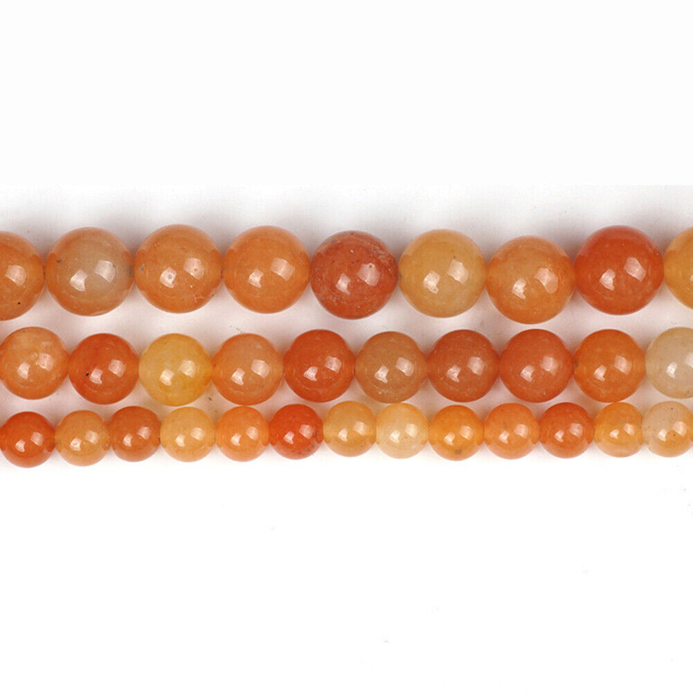 US 6/8/10MM Natural Round Orange Crystal Stone Loose Spacer Beads DIY Jewelry