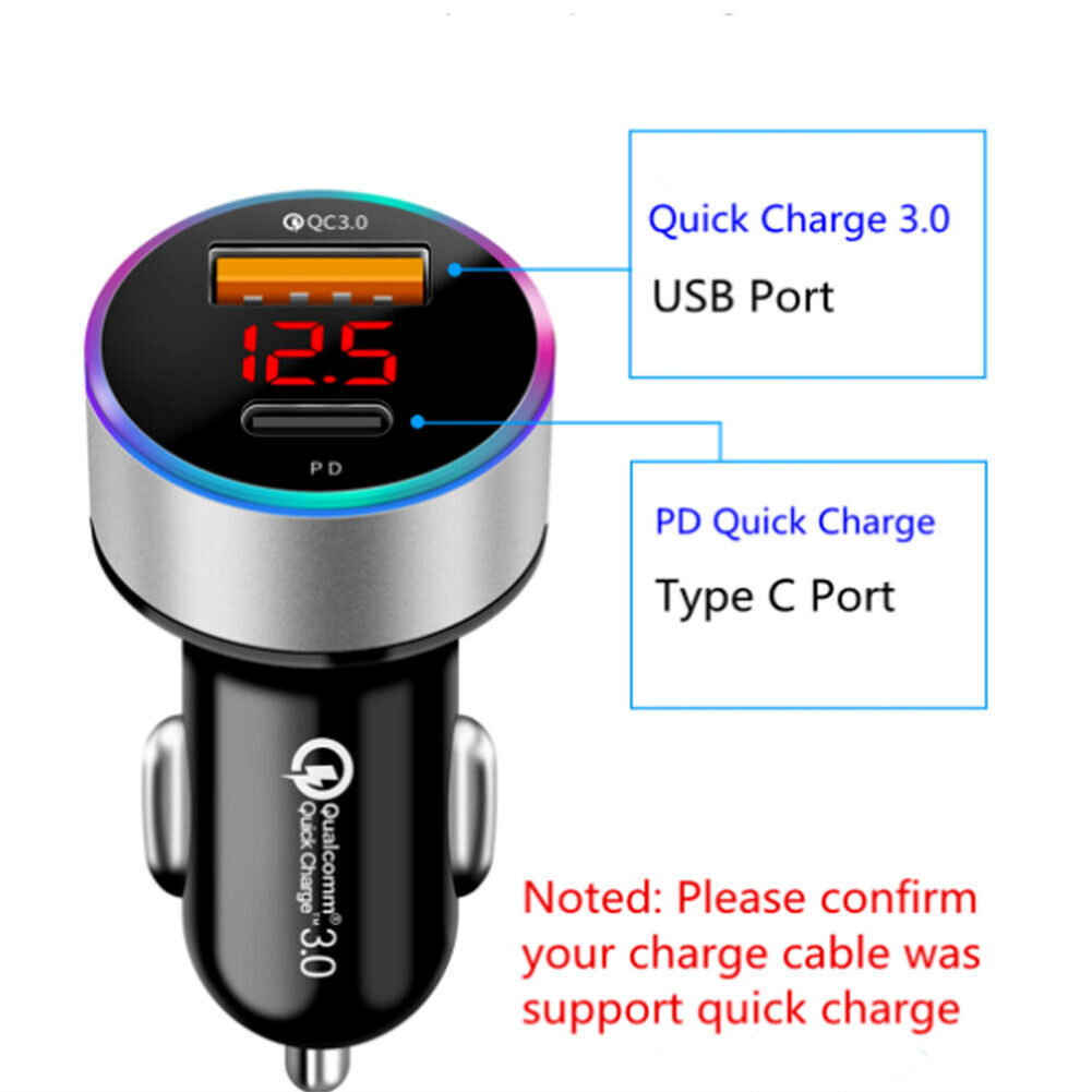 US 1-2 Pack Fast Car Charger Type C USB Lighter Adapter Plug 40W Digital Display