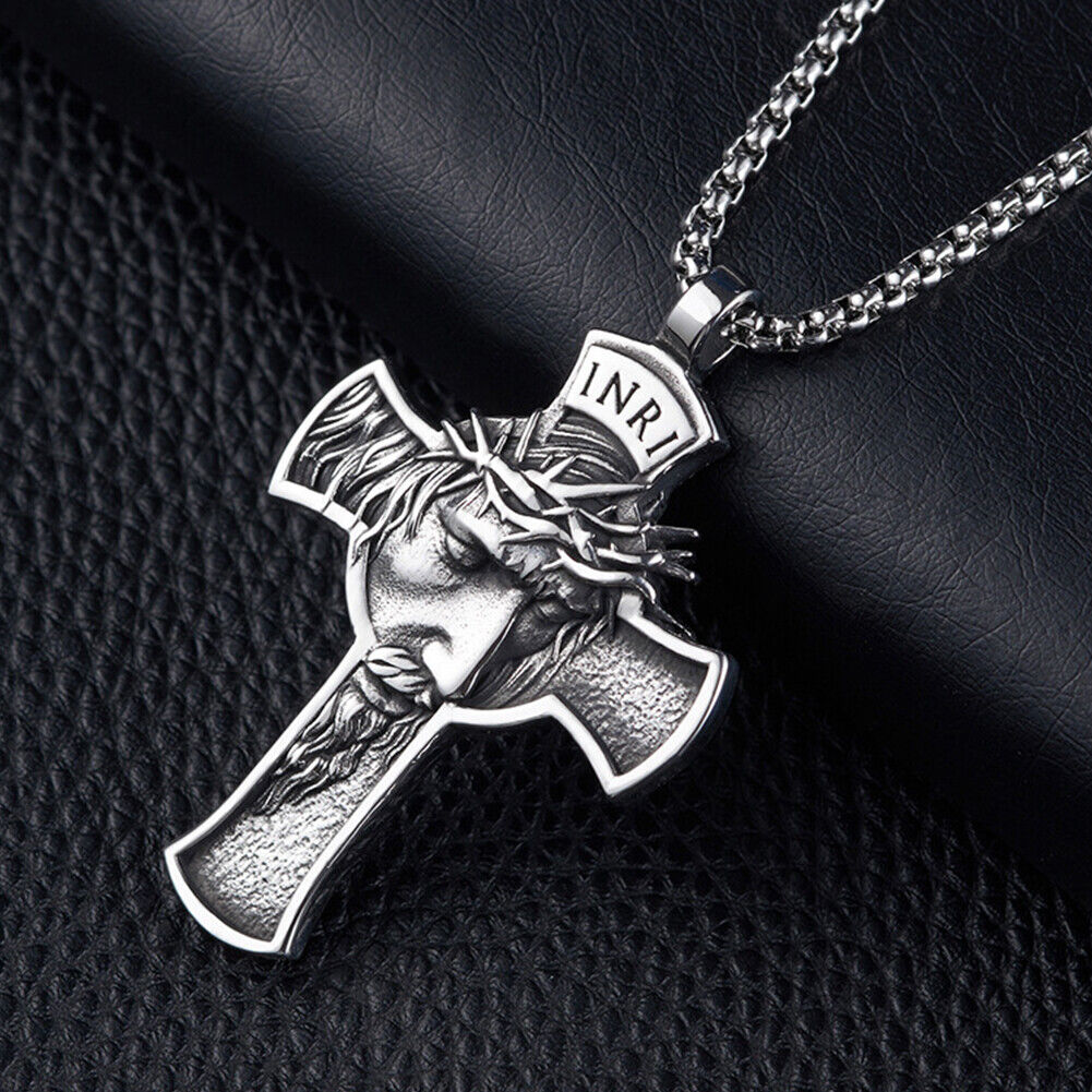 US 1-2 Pack Stainless Steel Necklace Jesus Crucifix Cross Mens Celtic Orthodox