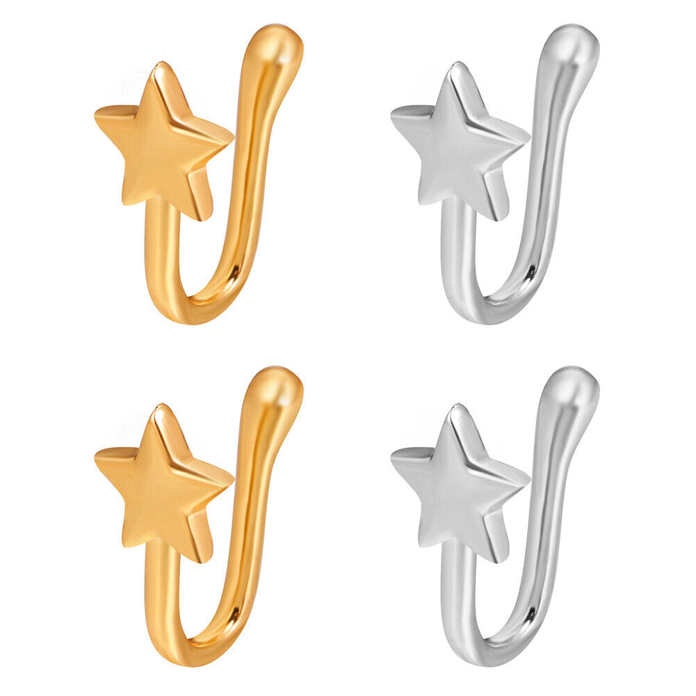 US 2 Pcs Star Heart Crown Nose Ring Copper Durable Fake Non-Pierced Nose Clip